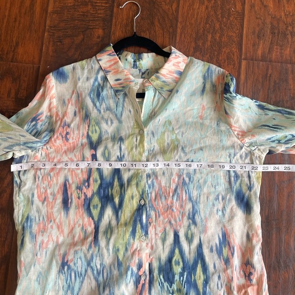 Chico's Green and Pink 3/4 Sleeve Button Down Shirt - Picture 6 of 6